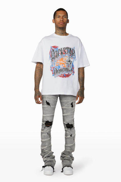 ROCKSTAR Byker-White-Printed-T-Shirt