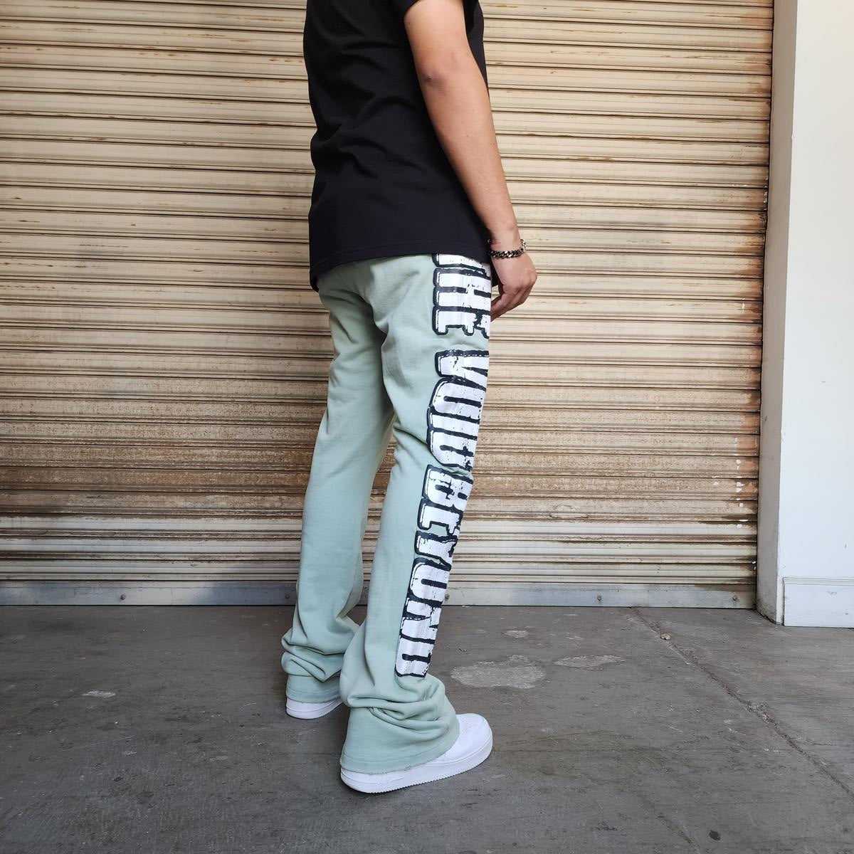 6TH NBRHD "INVADER" STACKED PANTS-LIGHT GREEN (6TH-P1701)