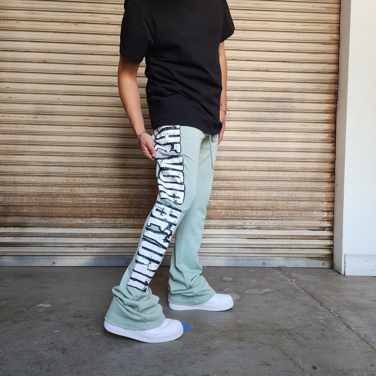 6TH NBRHD "INVADER" STACKED PANTS-LIGHT GREEN (6TH-P1701)