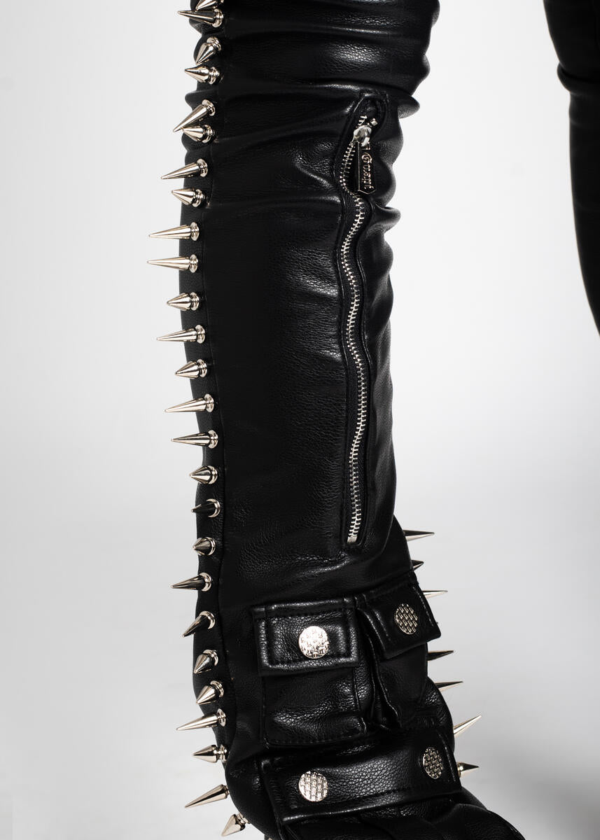 GUAPI Obsidian Black Leather Spikes Pant