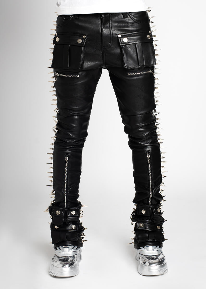 GUAPI Obsidian Black Leather Spikes Pant