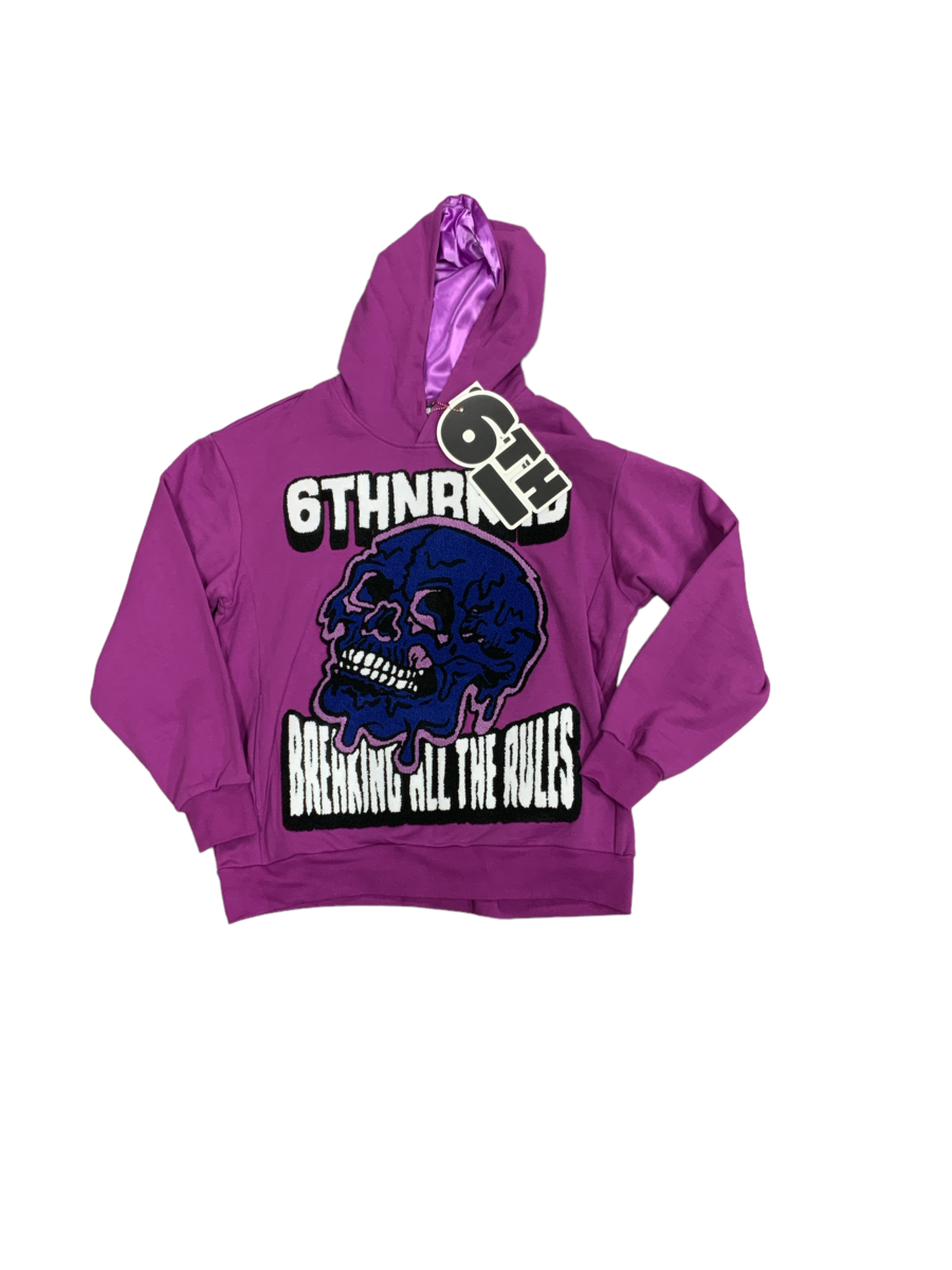 6TH NBRHD "BROKEN RULES" HOODIE (6TH-F2102)-PURPLE