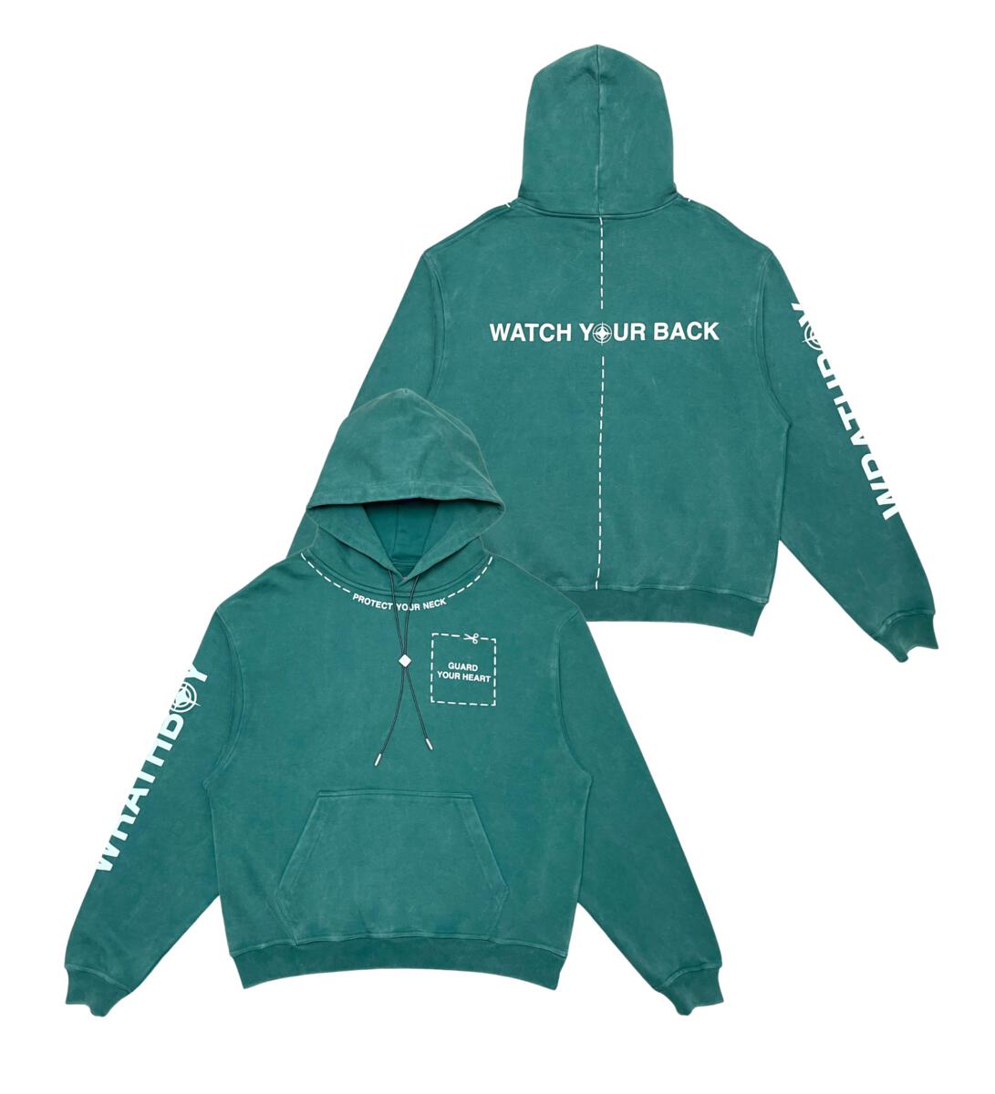 WRATHBOY WATCH YOUR BACK - Teal Hoodie (WB03-052 DEEP GRASS)