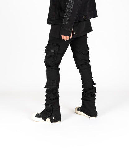 PHEELINGS "EMPOWERED ESSENCE" CARGO FLARE STACK DENIM (PH-FW23-29) BLACK