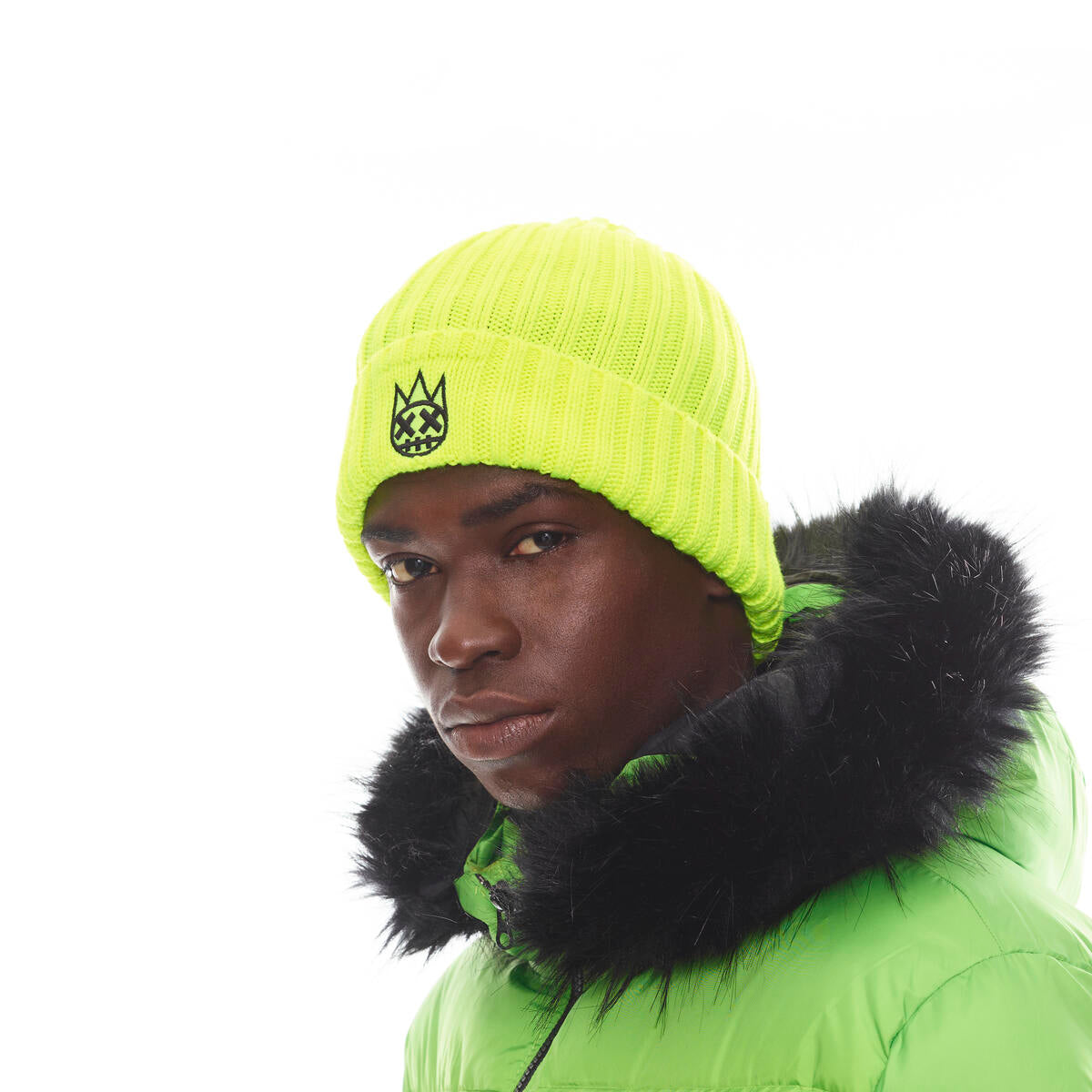 CULT SHIMUCHAN LOGO KNIT HAT (624BC-CH61A)-NEON YELLOW