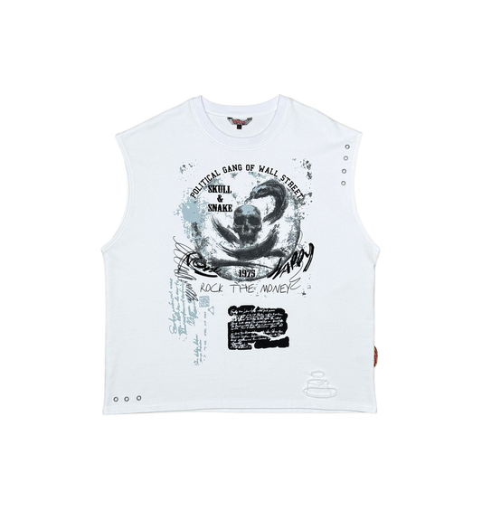 VICIOUS DISTRESSED OVERSIZE F. TERRY SLEEVELESS TEE VC506-OFF WHITE