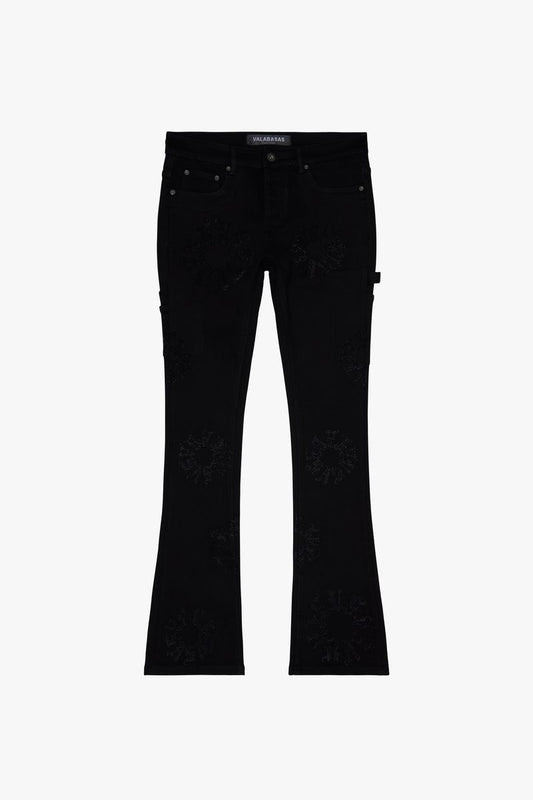 VALABASAS "RINGER” BLACK STACKED FLARE JEAN (VLBS6033)