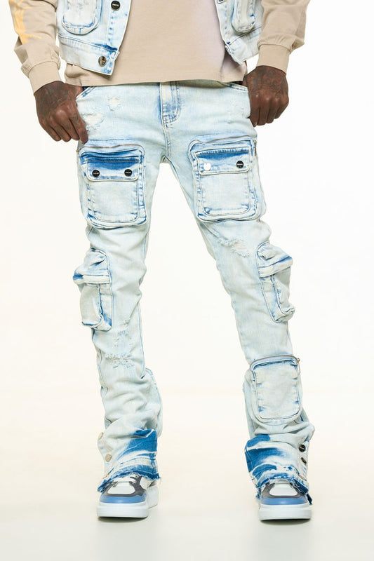 PHEELINGS "JOURNEY TO GREATNESS" FLARE STACK DENIM (PH-SS24-69)-LT BLUE