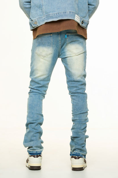 PHEELINGS "NEW EMOTIONS" EMBOSSED FLARE STACK DENIM (PH-SS24-45)-LT BLUE STONE