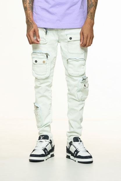 PHEELING"LUCID DREAMS" CARGO SKINNY DENIM (PH-SS24-89)-FADED LT BLUE