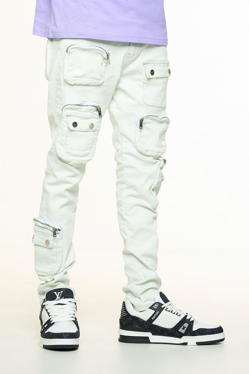 PHEELING"LUCID DREAMS" CARGO SKINNY DENIM (PH-SS24-89)-FADED LT BLUE