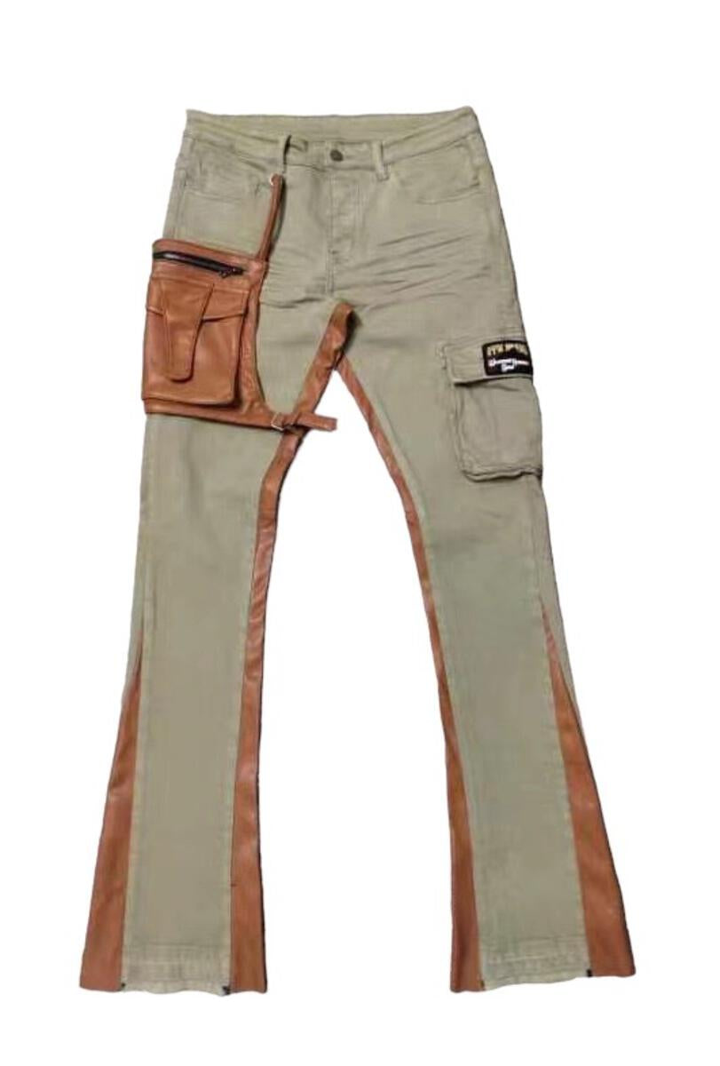 6TH NBRHB "INDIANA" CARGO DENIM  STACKED (6TH-D2402)-KHAKI