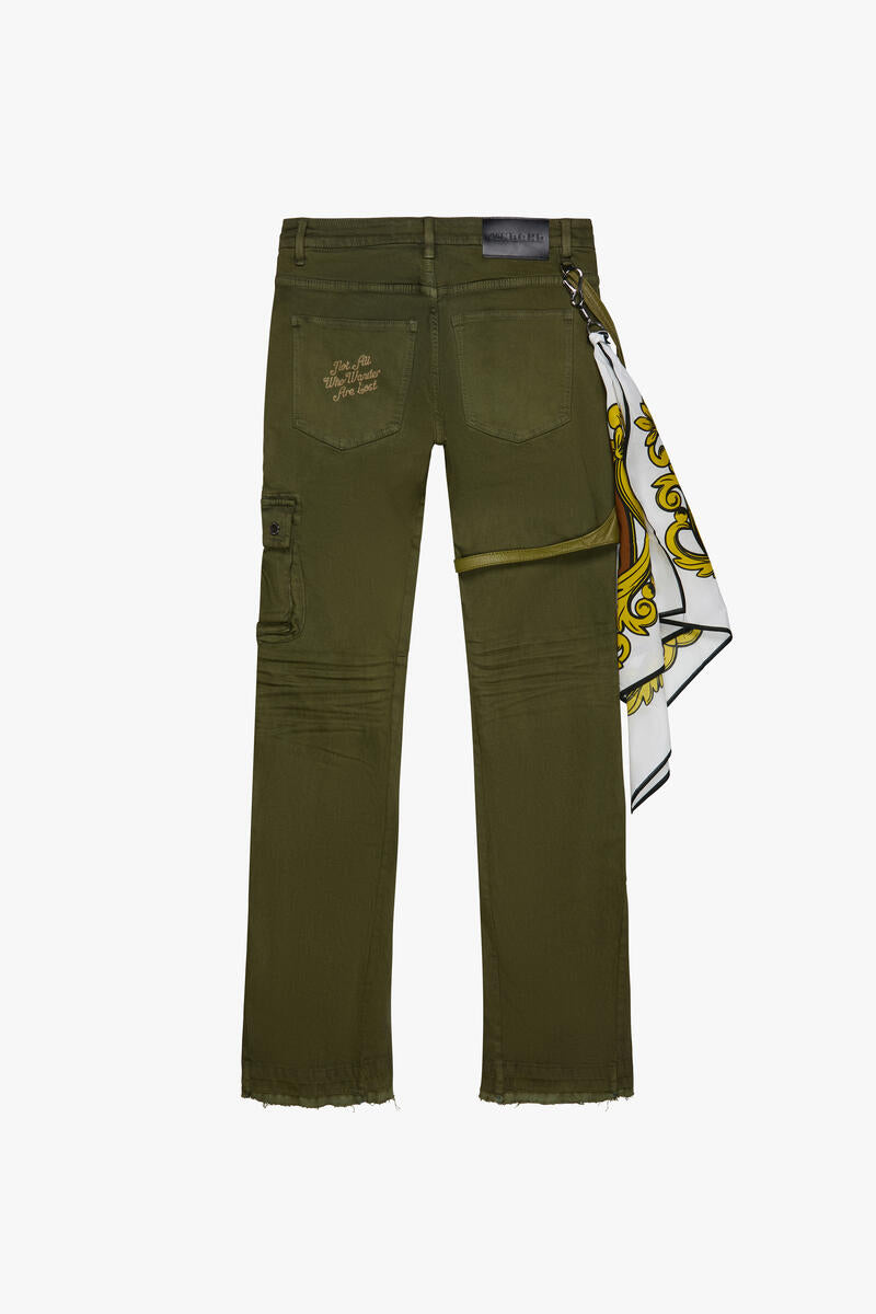 6TH NBRHB "INDIANA" CARGO DENIM  STACKED (6TH-D2402)-OLIVE