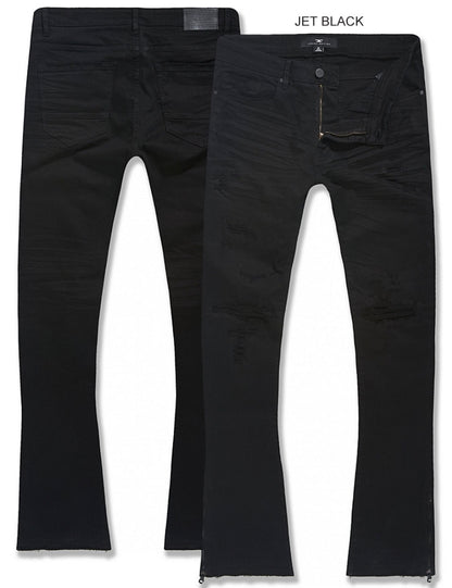 JORDAN CRAIG STACKED JEANS 'SHREDS ON KNEE AND ZIP JSF1260-JET BLACK