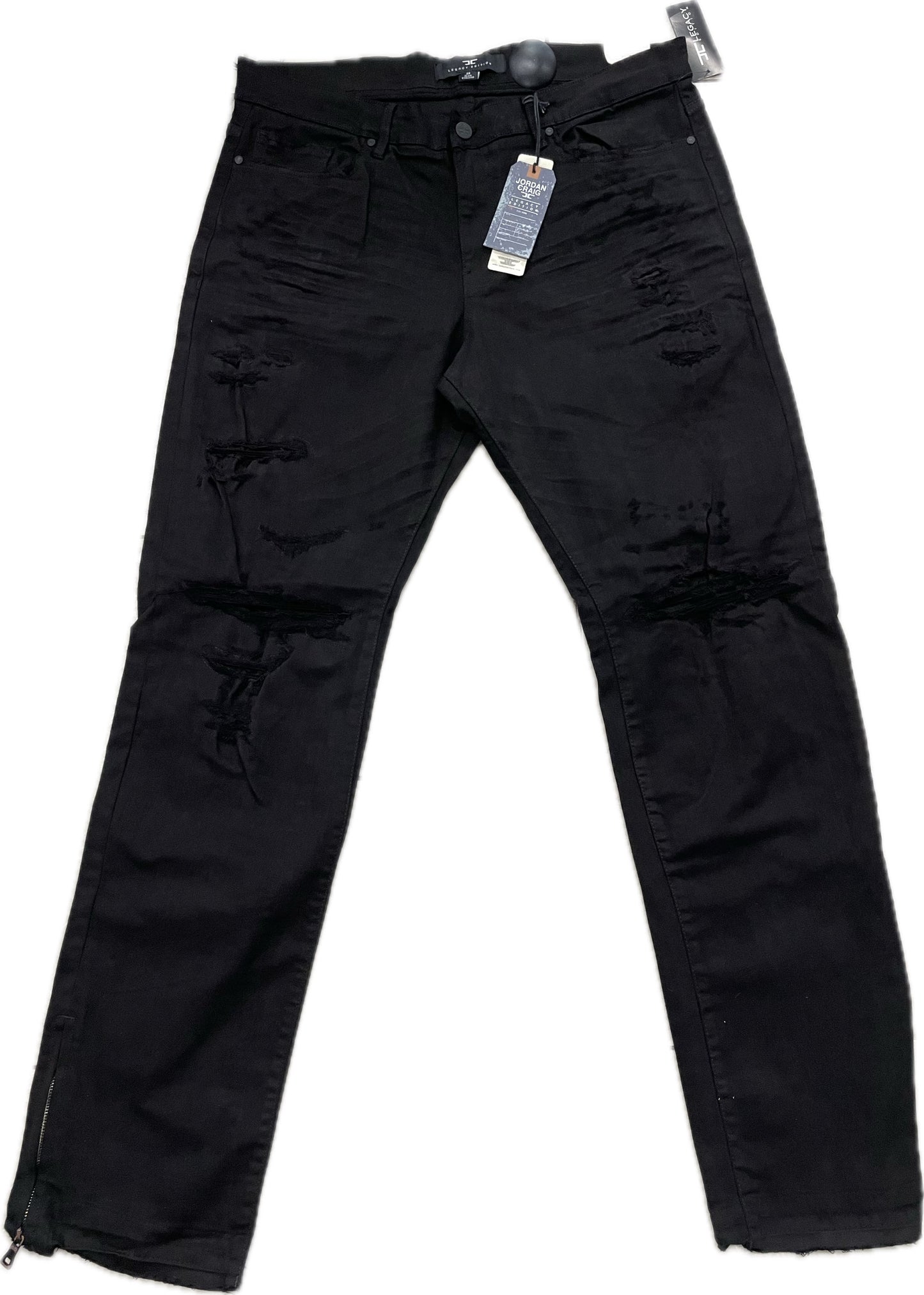 JORDAN CRAIG STACKED JEANS 'SHREDS ON KNEE AND ZIP JSF1260-JET BLACK