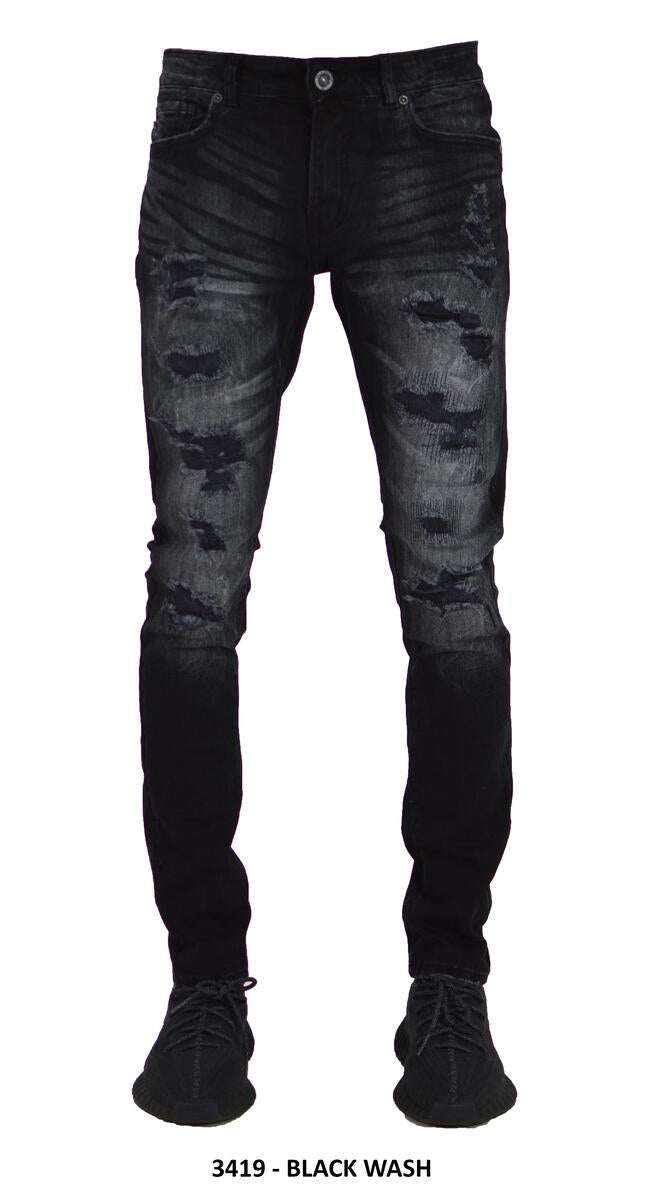 FOCUS RIP & REPAIR LIGHT DISTRESSED DENIM (3419 - BLACK WASH)