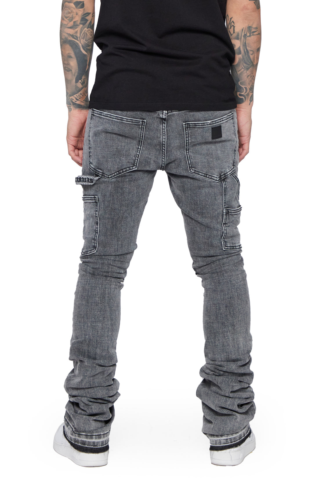 VALABASAS "MR. EXTENDO" LT. GREY WASHED STACKED FLARE JEAN - LIGHT GREY