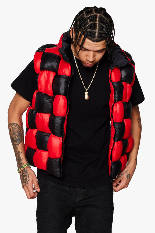 VALABASAS "MOZZIE" BLACK RED PUFFER VEST VLBS6006