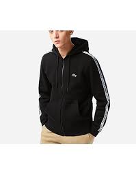 LACOSTE Men’s Classic Fit Branded Stripes Zip-Up Hoodie SH5065 51 031 BLACK