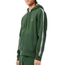 LACOSTE Men’s Classic Fit Branded Stripes Zip-Up Hoodie SH5065 51 SMI DARK GREEN