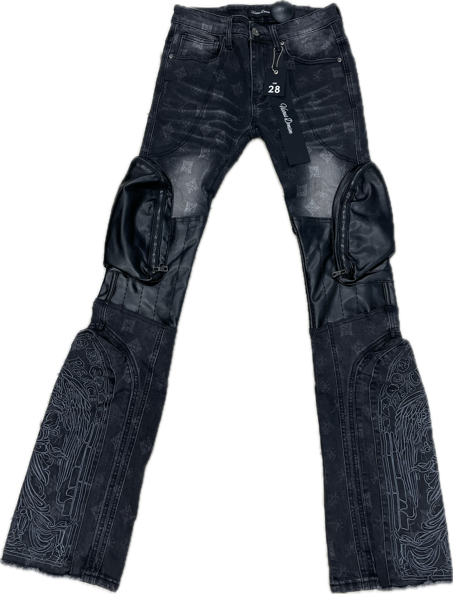 VICIOUS DENIM MONOGRAM STACK JEANS-VC277 BLACK MONOGRAM